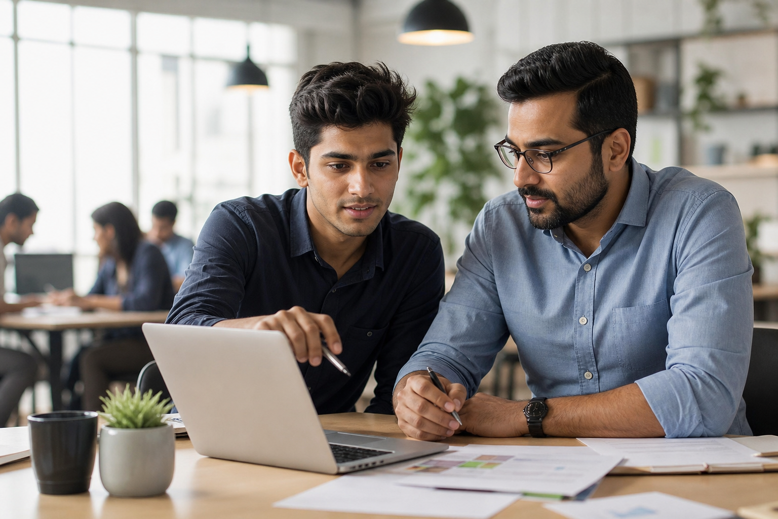 College graduate intern collaborating with a professional mentor